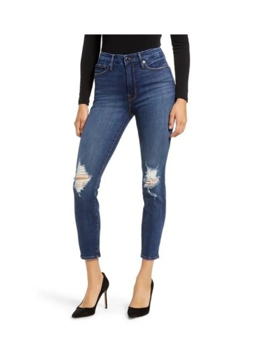 NWT- Good American Good Waist High Rise Distressed Skinny Crop Jeans Size 12/31